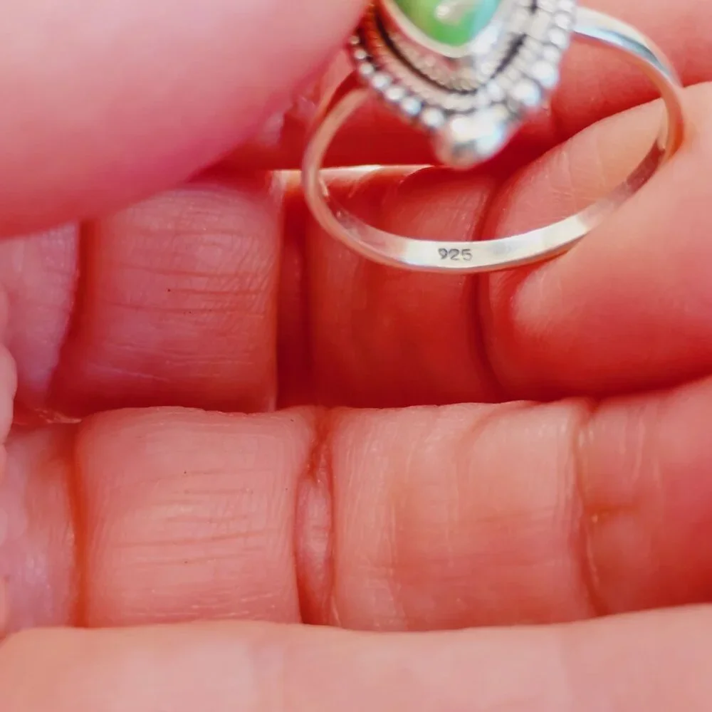 Green Emerald Valley Turquoise Sterling Silver Ring Size 7.5 Amazing Matrix - Picture 4 of 5